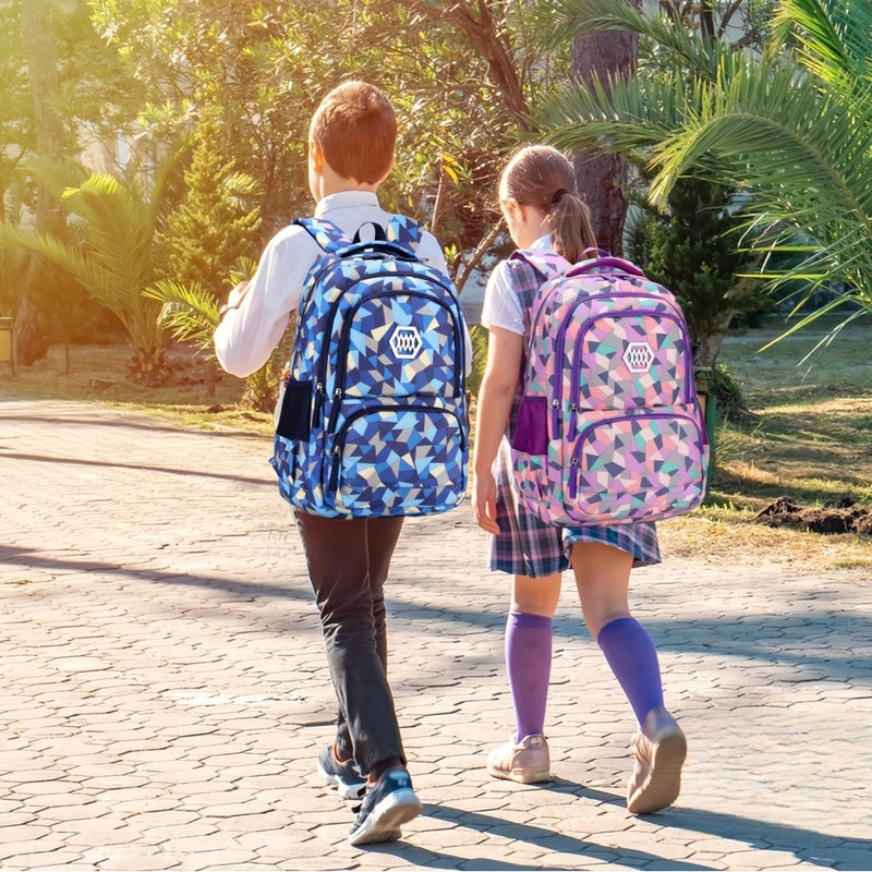 Bansusu 3Pcs Geometric Print Boys Backpack and Lunchbox Set for School Kids, Capacity School Backpack for Boys Elementary Middle School - Image 2